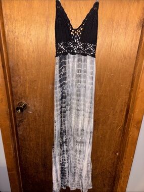 Xhilaration Black Crochet Bodice with Black & White Tie-Dye Maxi